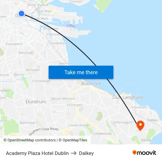Academy Plaza Hotel Dublin to Dalkey map