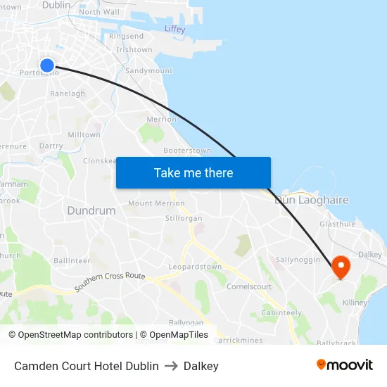 Camden Court Hotel Dublin to Dalkey map