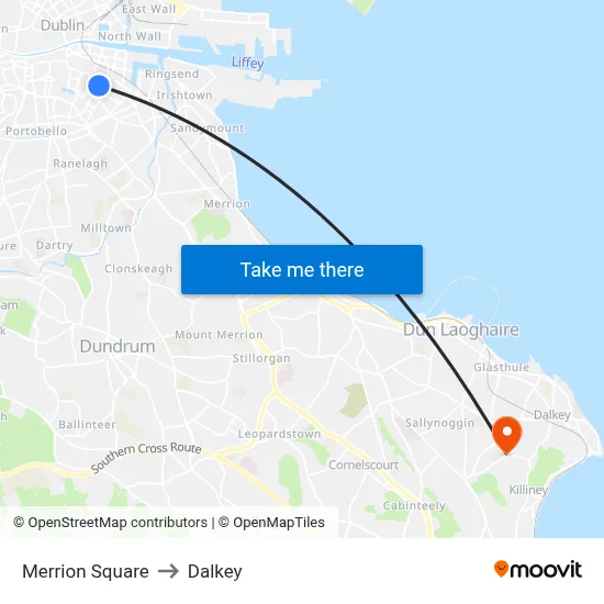 Merrion Square to Dalkey map