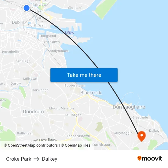 Croke Park to Dalkey map
