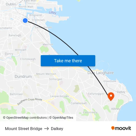 Mount Street Bridge to Dalkey map
