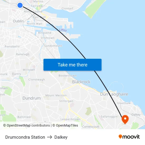 Drumcondra Station to Dalkey map