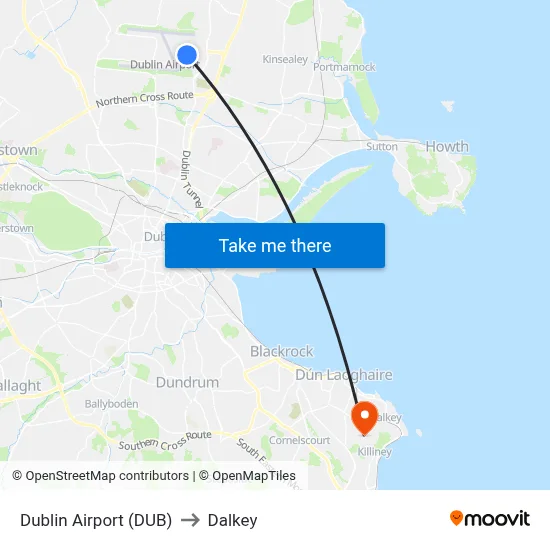 Dublin Airport (DUB) to Dalkey map