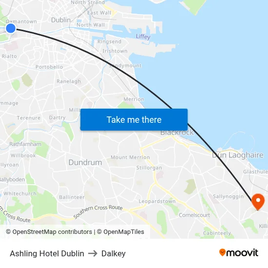 Ashling Hotel Dublin to Dalkey map
