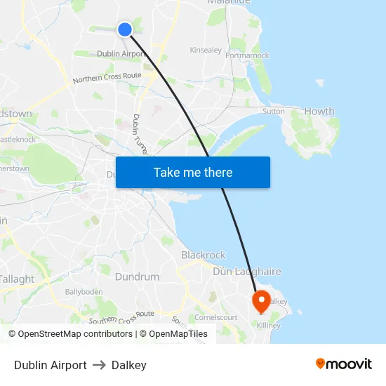 Dublin Airport to Dalkey map