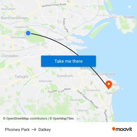 Phoinex Park to Dalkey map