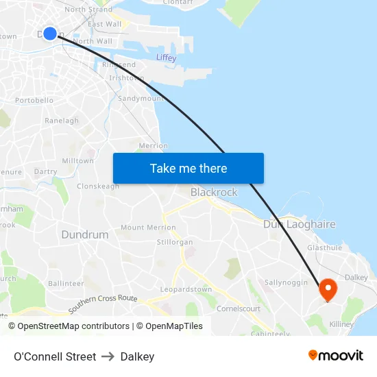 O'Connell Street to Dalkey map