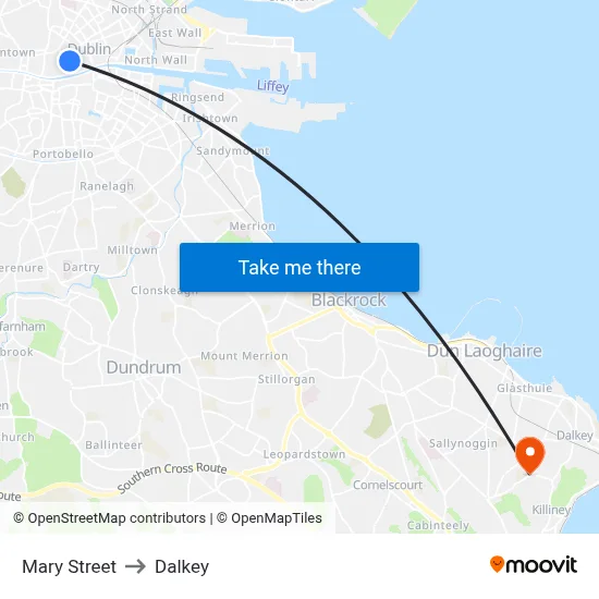 Mary Street to Dalkey map
