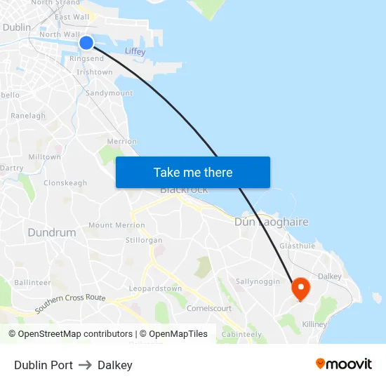 Dublin Port to Dalkey map