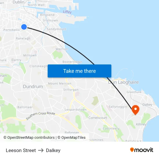 Leeson Street to Dalkey map