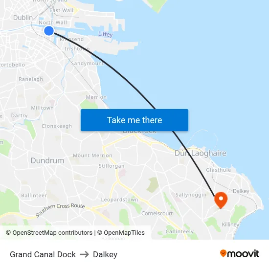 Grand Canal Dock to Dalkey map