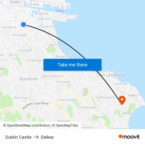 Dublin Castle to Dalkey map