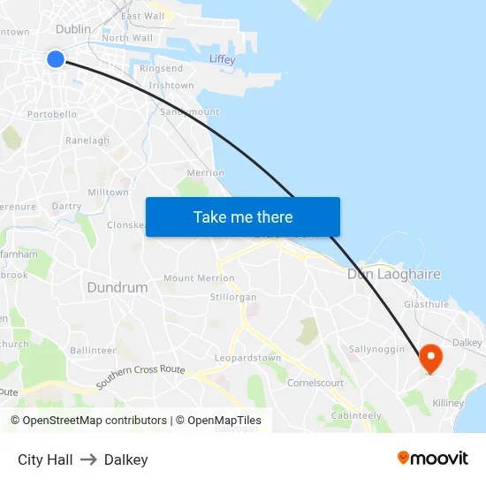 City Hall to Dalkey map
