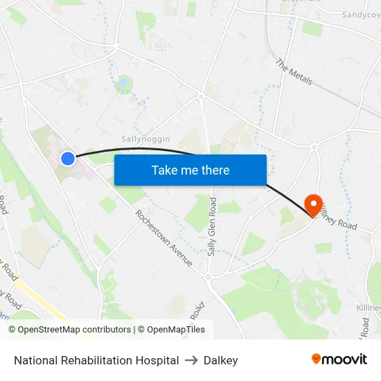 National Rehabilitation Hospital to Dalkey map