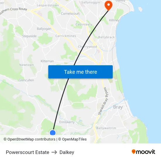 Powerscourt Estate to Dalkey map