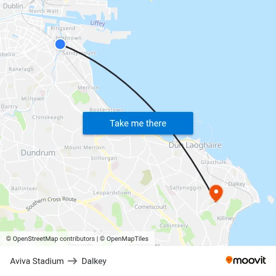 Aviva Stadium to Dalkey map