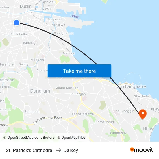 St. Patrick's Cathedral to Dalkey map