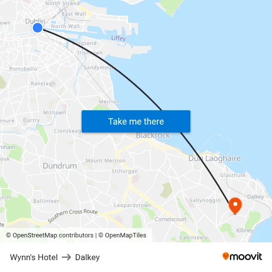 Wynn's Hotel to Dalkey map