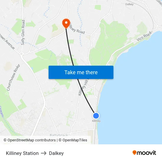 Killiney Station to Dalkey map