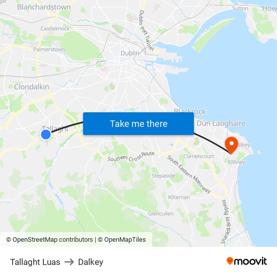 Tallaght Luas to Dalkey map