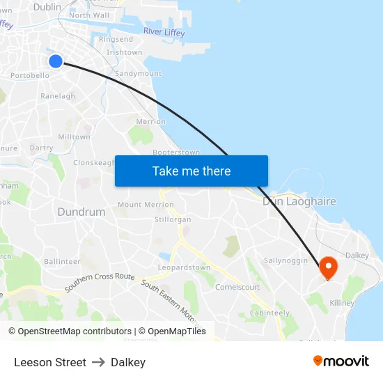 Leeson Street to Dalkey map