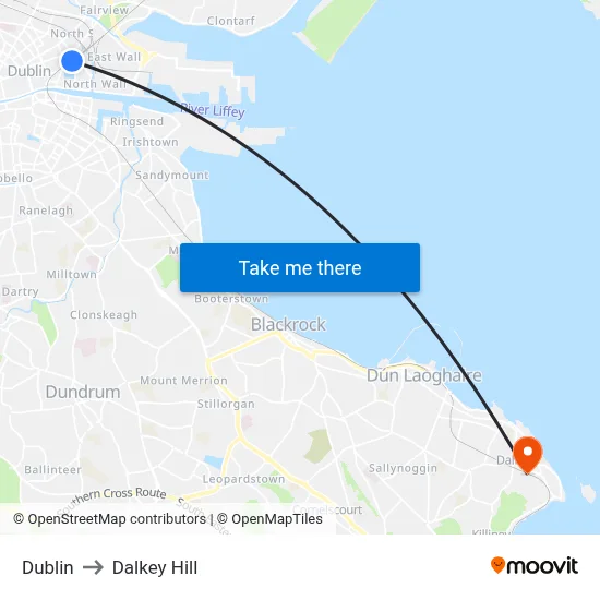 Dublin to Dalkey Hill map