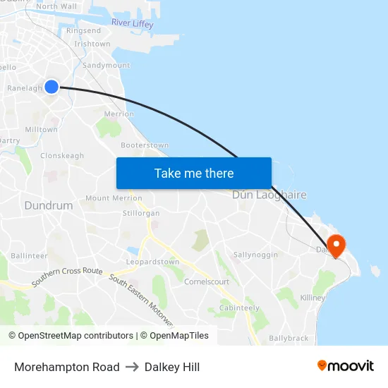 Morehampton Road to Dalkey Hill map