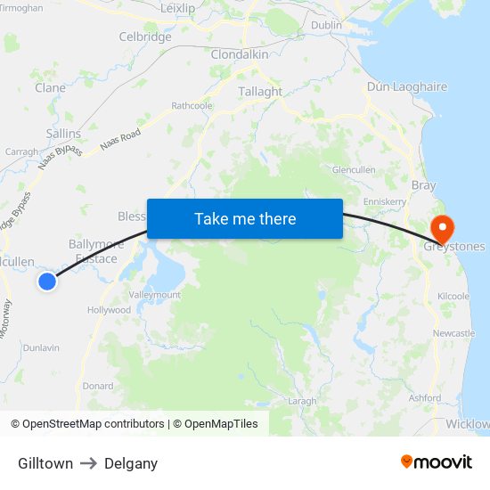 Gilltown to Delgany map