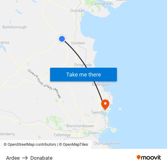Ardee to Donabate map