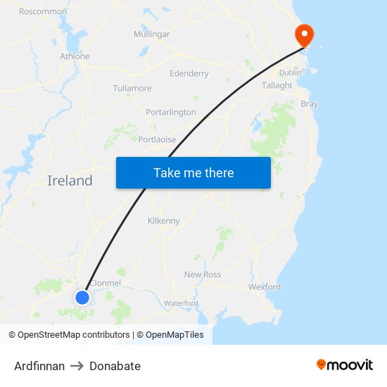 Ardfinnan to Donabate map