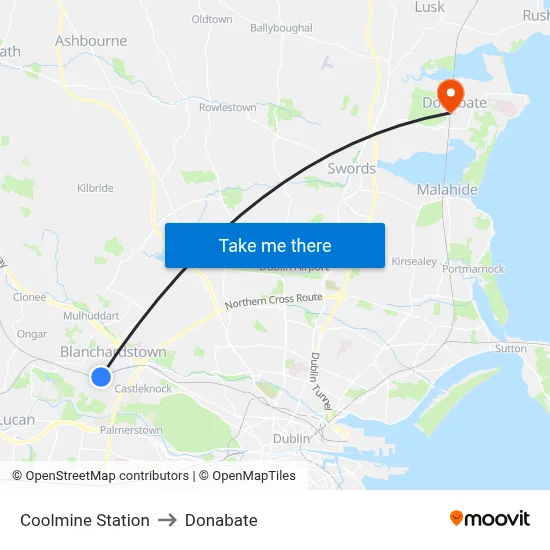Coolmine Station to Donabate map