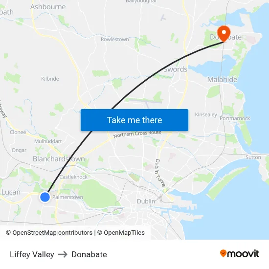 Liffey Valley to Donabate map