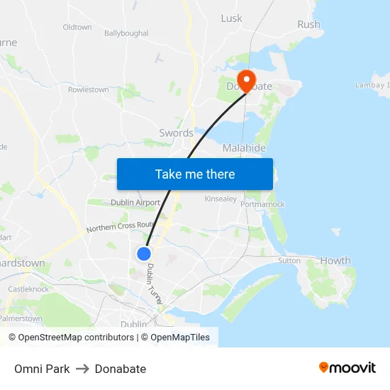 Omni Park to Donabate map