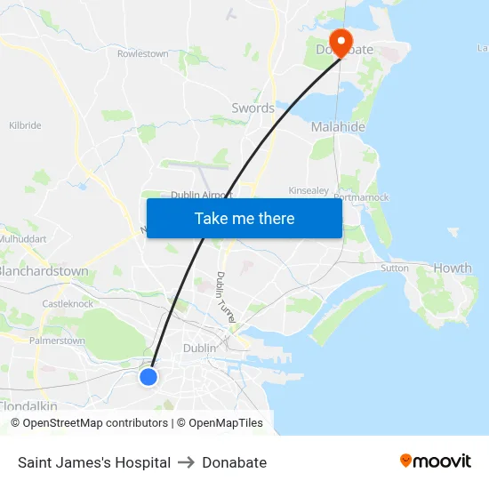 Saint James's Hospital to Donabate map