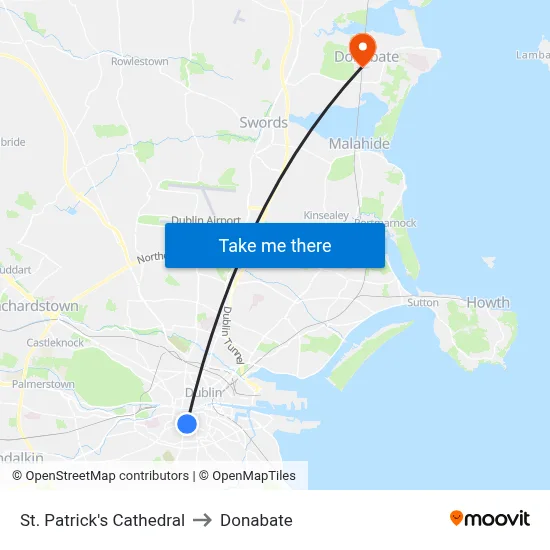 St. Patrick's Cathedral to Donabate map