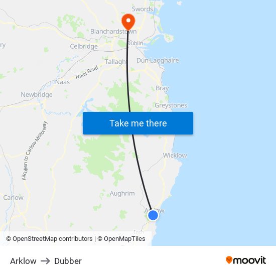 Arklow to Dubber map