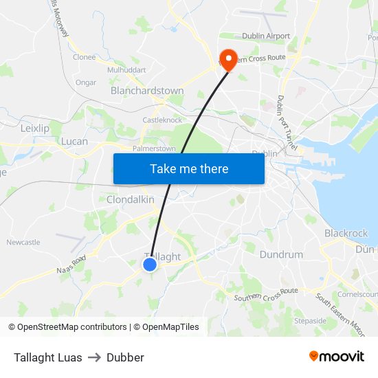 Tallaght Luas to Dubber map