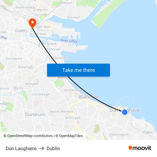 Dún Laoghaire to Dublin map