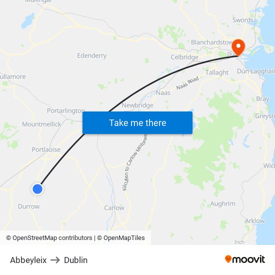 Abbeyleix to Dublin map