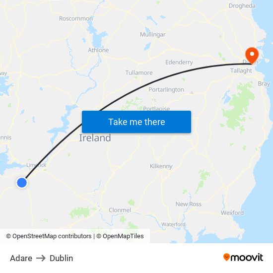 Adare to Dublin map