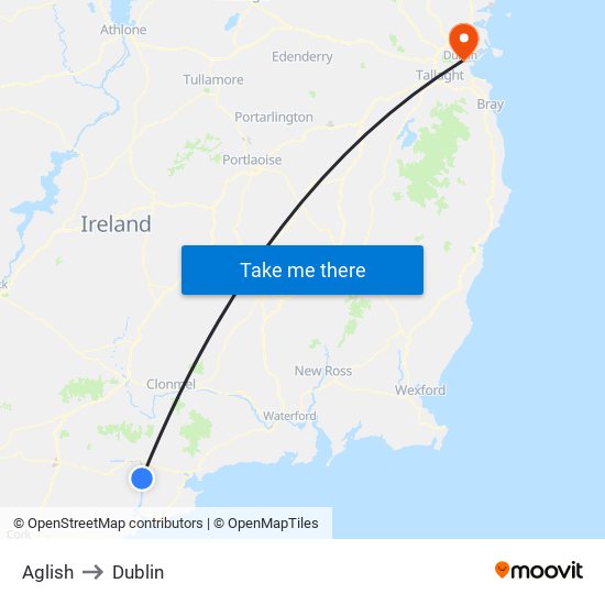 Aglish to Dublin map