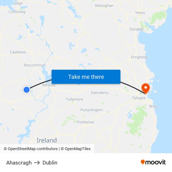 Ahascragh to Dublin map