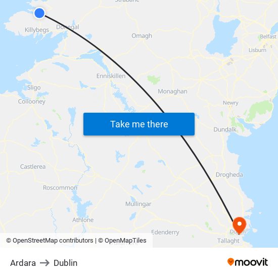 Ardara to Dublin map