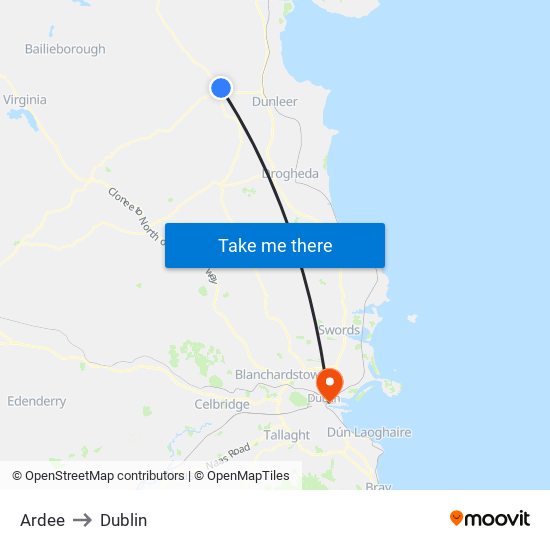 Ardee to Dublin map