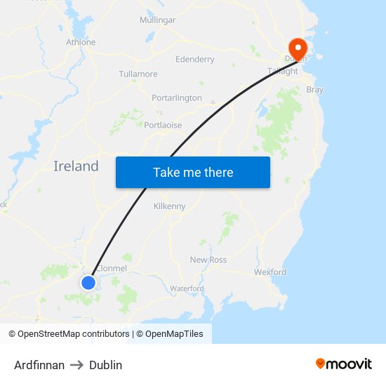 Ardfinnan to Dublin map