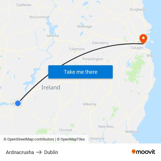Ardnacrusha to Dublin map