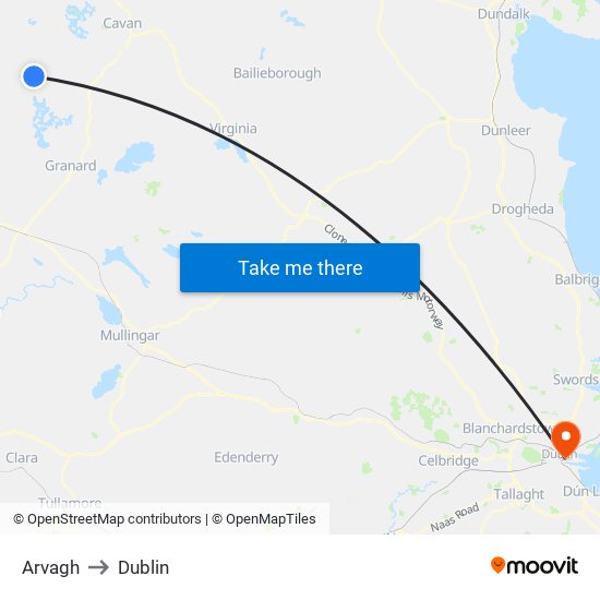 Arvagh to Dublin map