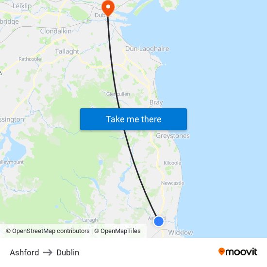 Ashford to Dublin map