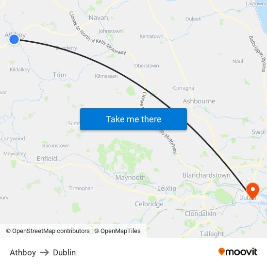 Athboy to Dublin map