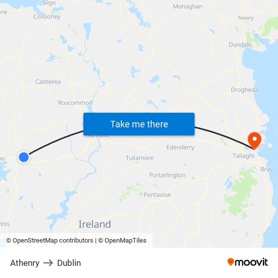 Athenry to Dublin map